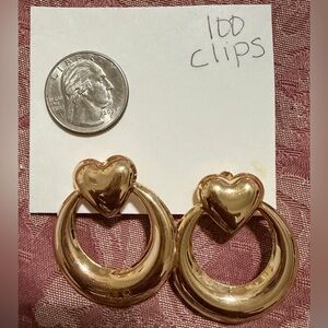Gold Heart Hoop Clip-On Earrings - Classic Women's Jewelry